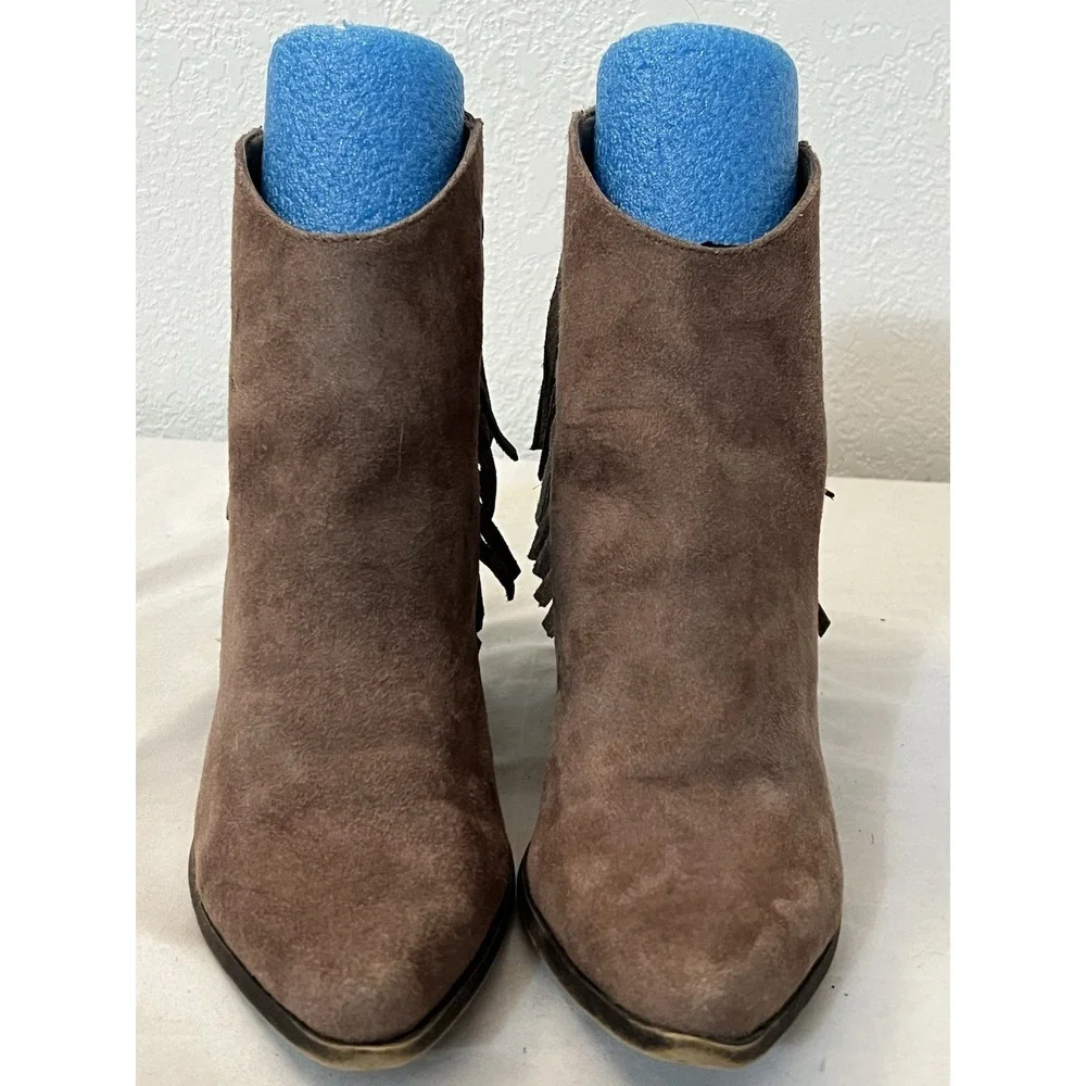 Boots Size 9.5 Tan Fringe Mossimo Suede Leather Ankle‎ Womens Boho Weatern 17730 - Picture 8 of 10
